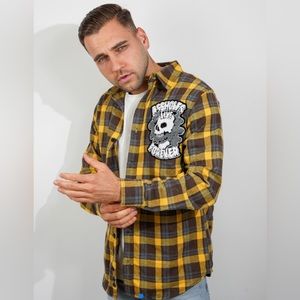 ASSHOLES LIVES FOREVER SMOKING SKULL YELLOW BLACK FLANNEL ￼100% cotton Brand New
